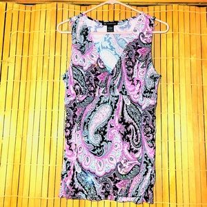 INC Women's Dressy Sequined Pink Paisley  Tank, Size Lg.